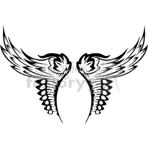 An artistic black and white clipart image featuring a pair of stylized wings.
