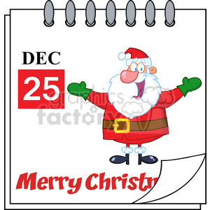 A festive clipart image featuring a calendar page with December 25th marked and a cartoon Santa Claus. The text 'Merry Christmas' is displayed prominently.