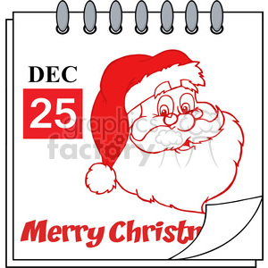 Clipart image of a calendar page with December 25th marked, featuring Santa Claus and the text 'Merry Christmas'.