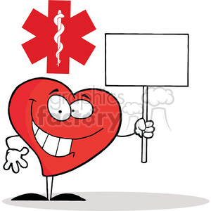  Friendly Heart Character Holding a Blank White Sign inFront of a Red Cross