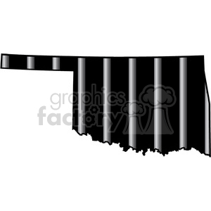 Clipart image of the state of Oklahoma with vertical black and gray bars resembling a bar code or prison bars.