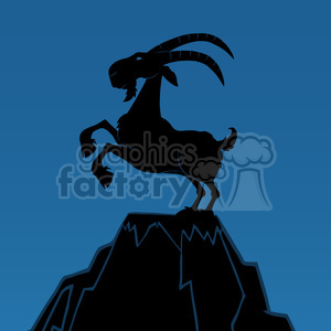 This clipart image features a silhouette of a goat standing triumphantly on a mountain peak with its front legs raised in the air, giving it a humorous and spirited appearance.