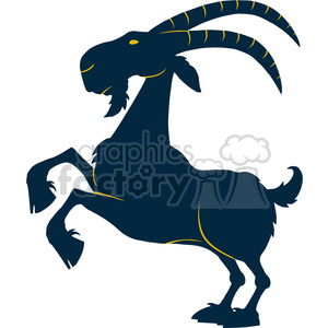   This is a clipart image of a goat in a stylized pose. The goat appears to be rearing up on its hind legs with its head turned to the side, mouth open as if bleating, and its front legs are bent as though it