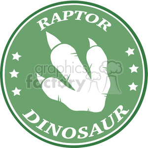 The clipart image features a stylized raptor dinosaur paw print in the center, surrounded by stars with the words RAPTOR above and DINOSAUR below, all encased in a circular badge or emblem design. The overall color of the badge appears to be a monochromatic green and white color scheme.