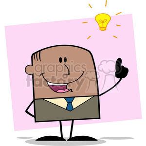   Royalty Free RF Clipart Illustration Happy African American Businessman With A Bright Idea Cartoon Character On Background 
