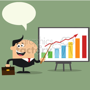   8350 Royalty Free RF Clipart Illustration Happy Manager Pointing To A Growth Chart On A Board Flat Style Vector Illustration With Speech Bubble 