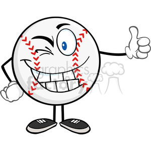 Winking Baseball Ball with hat Cartoon Mascot Character Holding A Thumb Up