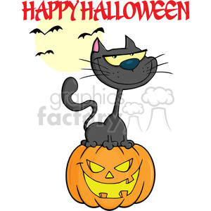 Royalty Free RF Clipart Illustration Halloween Cat On Pumpkin Cartoon Character With Text