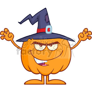   Royalty Free RF Clipart Illustration Scaring Halloween Pumpkin With A Witch Hat 
