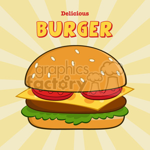 8516 Royalty Free RF Clipart Illustration Delicious Burger Design Card With Text Vector Illustration