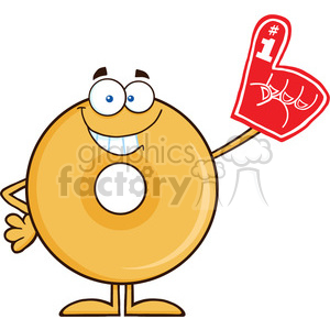 8659 Royalty Free RF Clipart Illustration Smiling Donut Cartoon Character Wearing A Foam Finger Vector Illustration Isolated On White