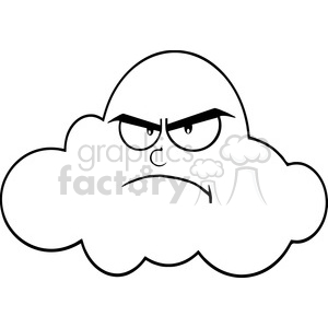   Royalty Free RF Clipart Illustration Black And White Angry Cloud Cartoon Mascot Character 