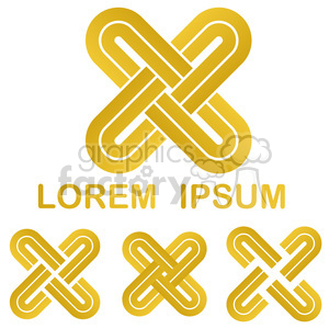 Clipart image depicting a symmetrical, interwoven gold knot with a 'Lorem Ipsum' text below it. The image contains three smaller versions of the knot along the bottom.