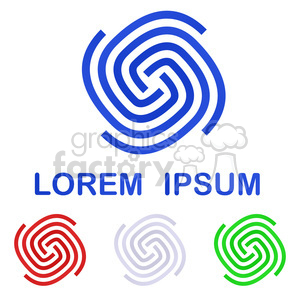 This clipart image features an abstract, circular, intertwined design in blue, red, gray, and green colors. Below the main blue design, the text 'LOREM IPSUM' is displayed in bold blue letters.