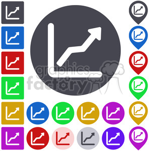 A set of colorful icons featuring a graph with an upward arrow, symbolizing business growth and success.