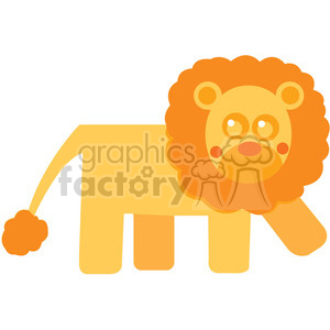 The clipart image shows a cartoon-style lion with curly hair. The lion is standing upright and facing forward, with its mouth closed.