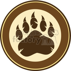 The clipart image depicts a stylized bear paw print. It has a circular frame surrounding the paw. The design utilizes a limited color palette with shades of brown and tan to give a simple yet striking appearance.