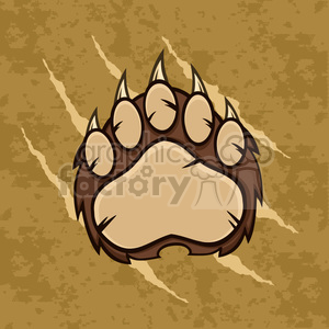 The image shows a stylized bear paw print. It features four toe pads and a larger heel pad with distinct claw marks above each toe pad. The background has a grunge texture, giving it a rugged look.