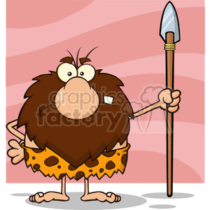 Cartoon caveman holding a spear while wearing a leopard-print loincloth.