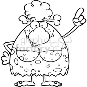 black and white smiling cave woman cartoon mascot character pointing vector illustration