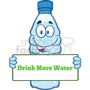   of a water plastic bottle cartoon mascot character holding a sign with text drink more water vector illustration isolated on white background 