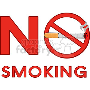 Clipart image of a 'No Smoking' sign featuring a crossed-out cigarette and bold red text.