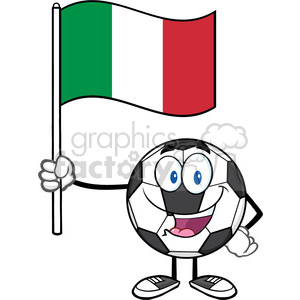 happy soccer ball cartoon mascot character holding a flag of italy vector illustration isolated on white background