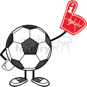 soccer ball faceless cartoon mascot character wearing a foam finger vector illustration isolated on white background