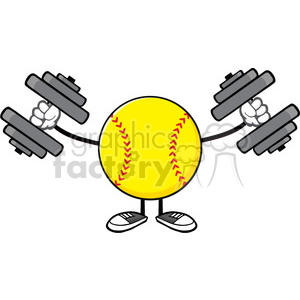 softball faceless cartoon mascot character working out with dumbbells vector illustration isolated on white background