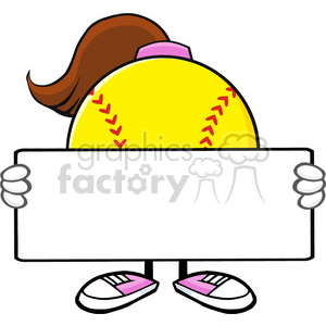 10341 softball girl faceless cartoon mascot character holding a blank sign vector illustration isolated on white background