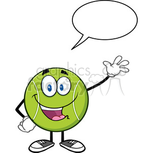 cute tennis ball cartoon character waving with speech bubble vector illustration isolated on white