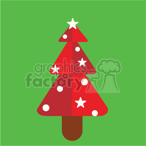 A festive clipart image of a stylized red Christmas tree with white stars and circles on a green background.