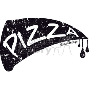A vintage, textured clipart image of a pizza slice with the word 'PIZZA' written on it in bold, stylized letters. The text 'BareVintage' is located near the tip of the slice.