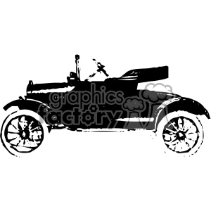 Clipart image of an old-fashioned vintage car in black and white.