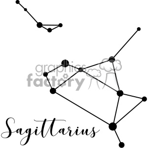 A black and white clipart image featuring the constellation of the Sagittarius zodiac sign, with the name 'Sagittarius' written in an elegant script font below.