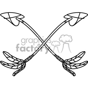 Clipart image of two crossed arrows adorned with feathers at the base of each