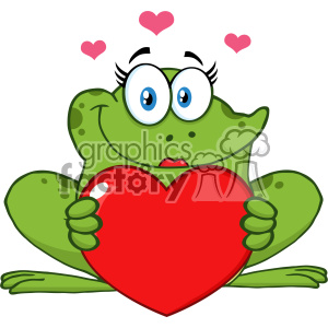 A cute cartoon frog holding a large red heart with pink hearts floating above its head, representing love and affection, ideal for Valentine's Day themes.