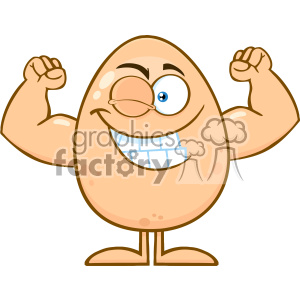 10932 Royalty Free RF Clipart Strong Egg Cartoon Mascot Character Winking And Showing Muscle Arms Vector Illustration