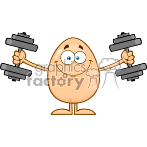 10934 Royalty Free RF Clipart Smiling Egg Cartoon Mascot Character Working Out With Dumbbells Vector Illustration