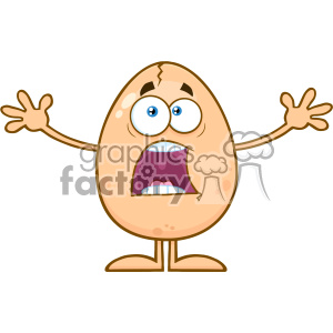 10928 Royalty Free RF Clipart Scared Cracked Egg Cartoon Mascot Character With Open Arms Vector Illustration