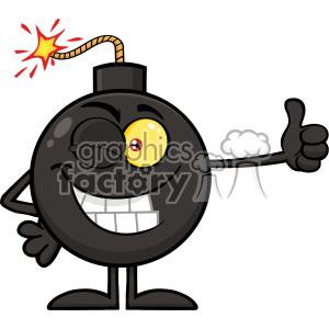 A cartoon-style illustration of a black bomb character with a lit fuse, winking and giving a thumbs up.