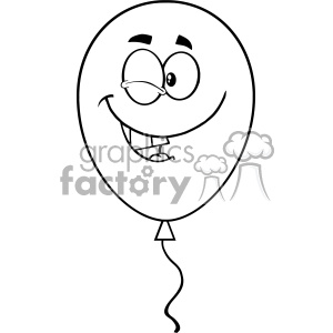   10757 Royalty Free RF Clipart Winking Black And White Balloon Cartoon Mascot Character Vector Illustration 