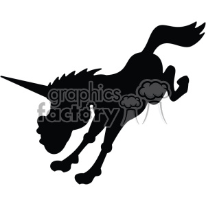 A silhouette clipart of a unicorn, depicted in mid-leap with its horn prominently shown.