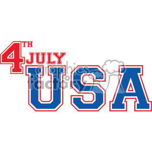 A festive clipart image featuring the text '4th of July USA' with patriotic red, white, and blue colors.