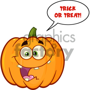 Crazy Orange Pumpkin Vegetables Cartoon Emoji Face Character With Expression With Speech Bubble And Text Trick Or Treat
