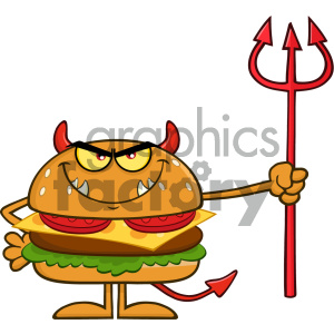 Angry Devil Burger Cartoon Character Holding A Trident Vector Illustration Isolated On White Background