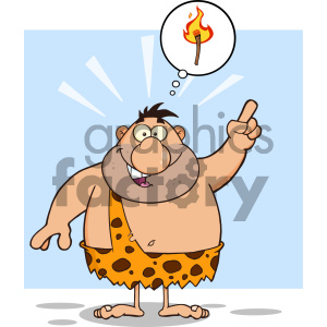 A cartoon caveman character with an idea symbolized by a thought bubble containing a fiery torch.