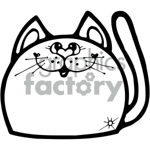 This clipart image depicts a stylized representation of a cat's face and tail. The face is simplified and includes prominent features like eyes, whiskers, a small nose, and ears. The eyes of the cat form a heart shape in the center. There's also what appears to be a shiny spot or sparkle on the bottom right side of the cat's face.