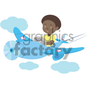 african american boy flying an airplane vector illustration