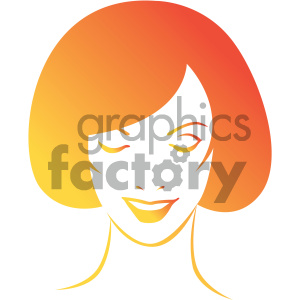 A stylized clipart image of a woman's face with a gradient effect in her hair, eyes, and smile.